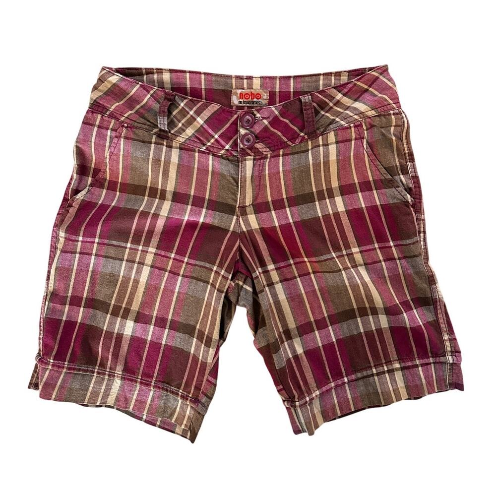 Y2K No Boundaries Ruby Plaid Bermuda Shorts – Juniors Size 9, 100% Cotton